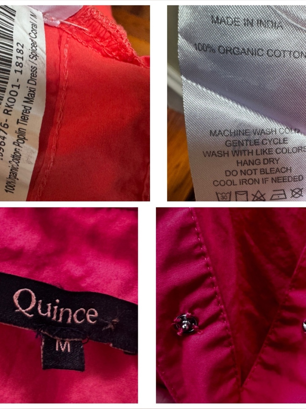 Quince 100% Organic Cotton Poplin Tiered M Maxi Dress Smocked Lightweight Coral - Picture 13 of 16